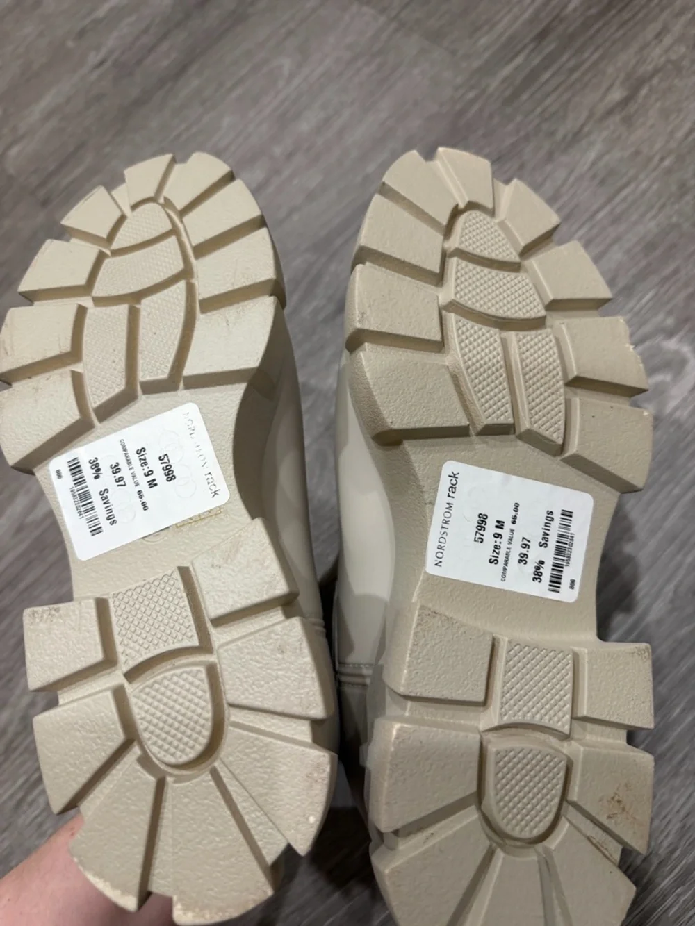 Jeffrey Campbell Play Pleu Rain Boot Cream Platform Chelsea Lug Sole